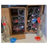 NEW GLASS SWING-TOP BOTTLES WITH STOPPERS & FUNNEL