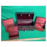 WOODEN CHEST WITH KEY/ SMALLER CHESTS