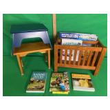 OAK MAGAZINE/BOOK RACK & 2 STEP STOOLS