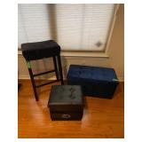 BAR STOOL, STORAGE OTTOMAN & FOLDING STORAGE CUBE