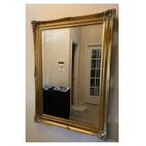 LARGE ORNATE GOLD TONE WALL MIRROR W/BEVELED GLASS