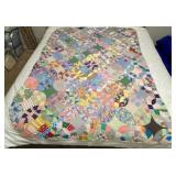 VNTG HAND STITCHED DOUBLE WEDDING RING SCRAP QUILT