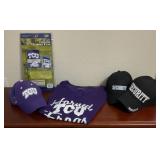 TCU CAP, FLAG/T SHIRT & 2 SECURITY HATS