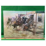 C.M. RUSSELL' IN WITHOUT KNOCKING' CANVAS REPROD