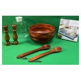 WOOD SALAD BOWL/S&P/ (NIB) CHEESE CUTTER