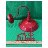 RED METAL GOOSENECK BARN LIGHT & KEY HOLDER  DECOR