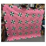 VNTG PINK & GREEN QUILTED BEDSPREAD/QUILT