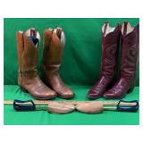 2 PAIRS LARRY MAHAN LEATHER BOOTS &  BOOT TREES