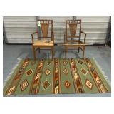 NAVAJO STYLE THROW RUG & 2 PROJECT CHAIRS (CANE)