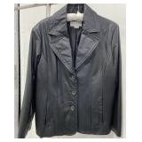 BLACK LEATHER BUTTON DOWN JACKET