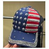 NEW USA American Flag Hat Cap Rhinestone Blue