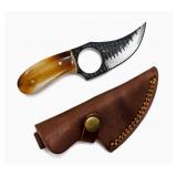 Carbon Steel Utility Knife w/ Finger Hole & Sheath