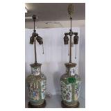 Pair Vtg Rose Medallion Table Lamps Double Socket