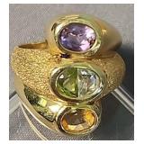 14k Gold Multi-colored Gemstone Ring 5.5 Dwt