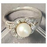 14k White Gold Pearl Diamond Ring 2.3 Dwt
