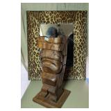 15' Carved Wooden Totem, Leopard Print Mirror