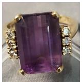14k Gold Amethyst Diamond Chip Ring 3.9 Dwt