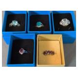 5 Jtv Sterling Silver Rings. Colored Stones, Cz