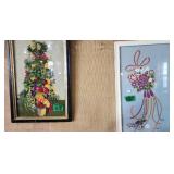 2 Embroidered / Crewel Still Life Flower Framed