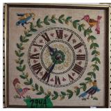 Folky Embroidered Clock Face Wall Art 15x15'.