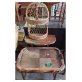 Glass Top Tray Table, Occasional Table, Caned