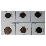 6 Pennies. 1887, 1852, 1906, 1865 2 Cent, 1962,