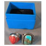 2 Native American Style Rings. Unmarked Turquoise