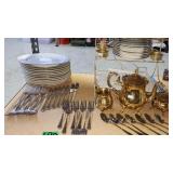 Gold Color Teapot With Creamer And Sugar, Crown