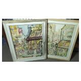 2 Folky Watercolor Paintings Street Vendors.