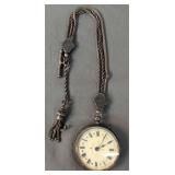 Silver Pocket Watch With Fob, Stamped Inside Cj