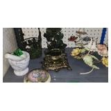 Metal Painted Floral Candlesticks, Brass Napkin