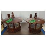 2 Wooden Oriental Pagoda Lanterns Wall Sconces