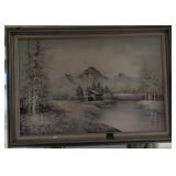 Henderson Signed O/c Landscape Painting Cabin
