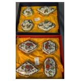 2 Boxed Sets Oriental Porcelain Trinket Boxes.