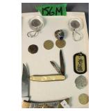 Men's Us Army Ring, Pocket Knives, Foreign Coins,