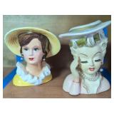 2 Head Vases. Empress Lady Etc