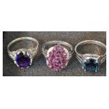 3 Jtv Sterling Silver Rings. Purple Stone, Blue