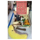 3 Faces Doll, Celluloid Birda, Fish Rooster,