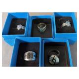 5 Jtv Sterling Silver Rings. Black Opal Style,