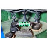 Cast Iron Balance Scale, Weights, Sad Iron