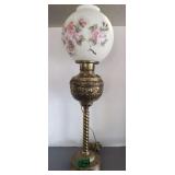 Victorian Converted Banquet Lamp, Signed Shade