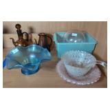 Indiana Glass Basket Weave Bowl, Dipper, Pink