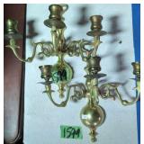 Pair 3 Arm Brass Wall Sconces
