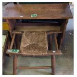 Quarter Sawn Oak Bookshelf, Stool. 26x10x23'