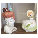 2 Head Vases. Relpo 6172c Girl Was Dress &