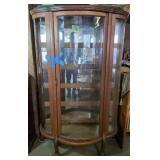 Oak Bow Front Cabinet, Shelves, Paw Feet.