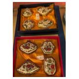 2 Boxes Sets Porcelain Oriental Trinket Boxes.