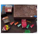 Carved Wooden Box, Uncle Sam, Bicycle, Playing