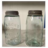 2 Masons Patent Jars. 1858 Keystone, Cross