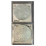 2 American Silver Eagles 2003, 2005 Uncirculated